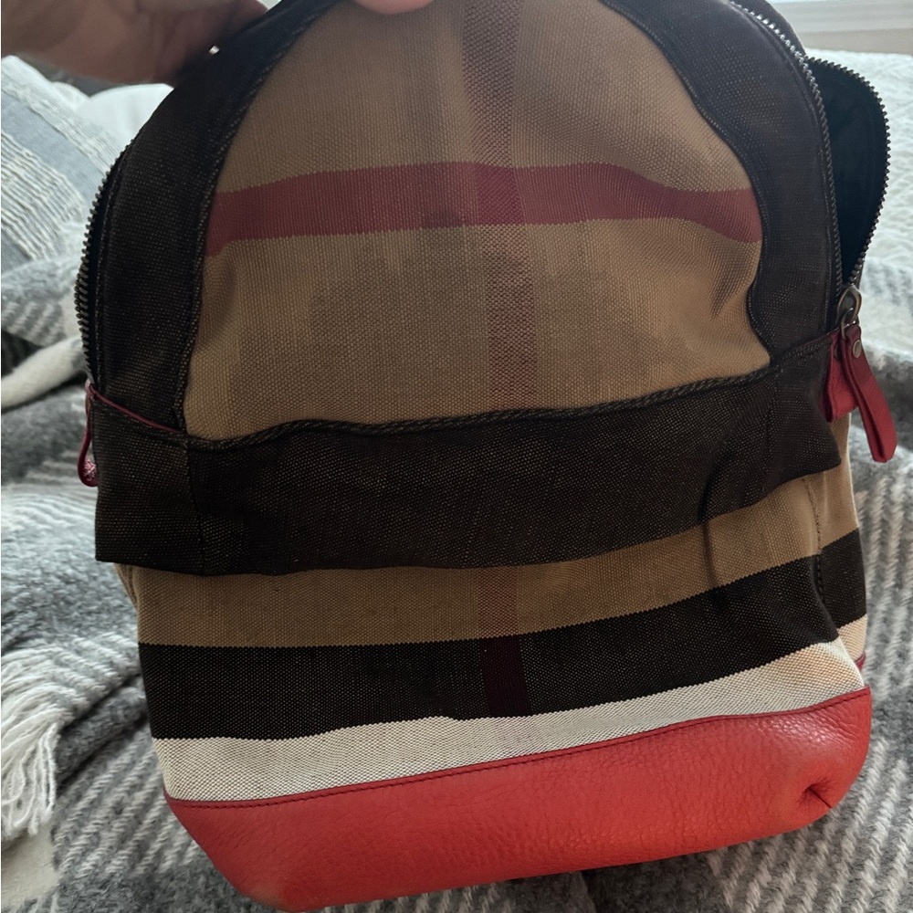 Burberry canvas backpack brown tan red check